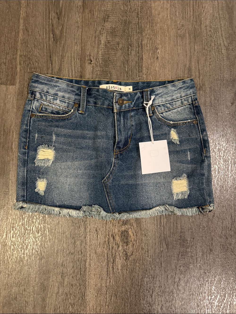 pistola distressed denim mini skirt in medium blue